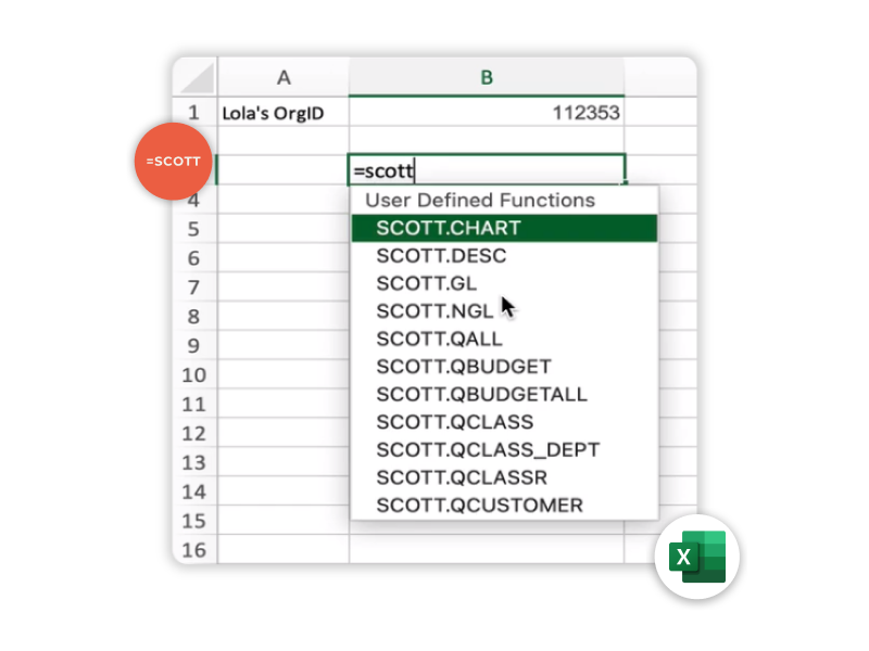 image of importing quickbooks data with a dropdown into excel with Scott's add-ins 
