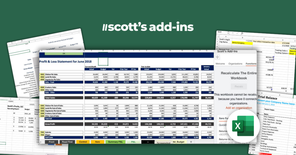 example of a customizable excel chart of accounts template with Scott's add-ins