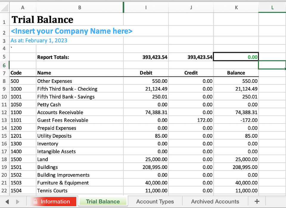 Dynamic Trial Balance excel quickbooks Template